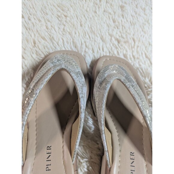 Donald Pliner Metallic Snakeskin Barbera Square Toe Thong Sandals, Tan Size 8.5 - Picture 9 of 10